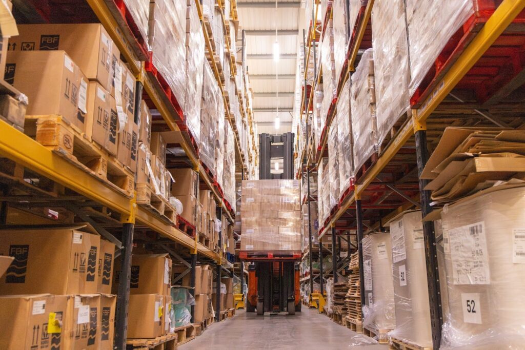 The Ringtons warehouse, stacked high