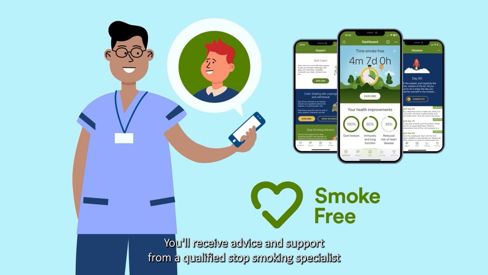 Frame from the NHS Stop Smoking Campaign animation showing an animated character